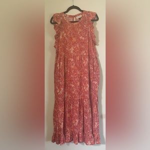 Orange & Cream Floral MIDI Dress